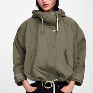 Zara Khaki Hooded Utility Jacket